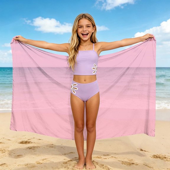 Girls Chiffon Beach Sarong Swimsuit Cover Up Wrap Skirt Lightweight Sheer Pink,Size Free Size