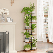 Bamworld Plant Stand Indoor, Corner 6 Tier Metal Plant Shelf for Multiple Plants, Tiered Flower Pot Stands for Patio Garden Balcony Living Room Bedroom, Brown