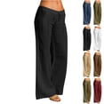 thumbnail image 4 of Womens Linen Pants Wide Leg Drawstring Waist Cotton Linen Pants Summer Casual Loose Fit Trousers with Pockets Black 2XL, 4 of 6