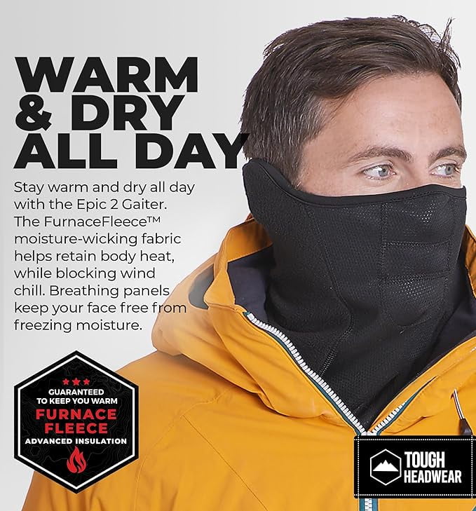 Tough Headwear Neoprene Half Face Mask Cold Weather - Half Ski Face Mask -  Men's Winter Face Mask for Outdoors, Motorcycle Black