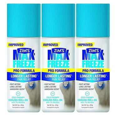 Zim's Max Freeze Muscle & Joint Pain Relief - Roll On - Greaseless, Vanishing Scent - Net Wt. 3 FL OZ (89 g) Per Bottle - Pack of 3