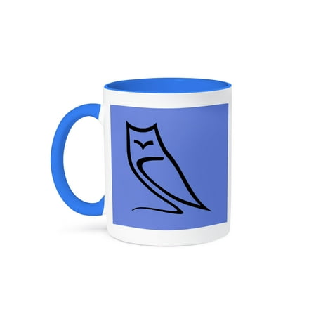 

3dRose Minimalistic Black Owl Calligraphy Line Drawing 15oz Two-Tone Blue Mug