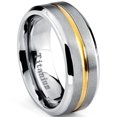 thumbnail image 1 of Men's Goldtone Plated Grooved Titanium Wedding Band Ring, Comfort fit 8mm,, 1 of 3