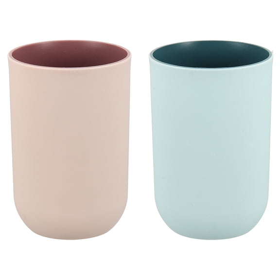 Uxcell 2 Pcs Simple Toothbrush Cups, 2.6 x 2.6 x 4.1 Inch Bathroom Tumbler Reusable Plastic Cup for Storing Toothpaste Toothbrushes Combs Water Beverages, Light Blue/Pink