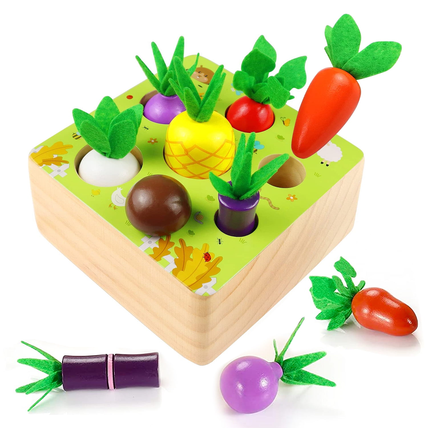 SGVV90 Shape Sorting Matching Montessori Wooden Toy, Farm Harvest Stem