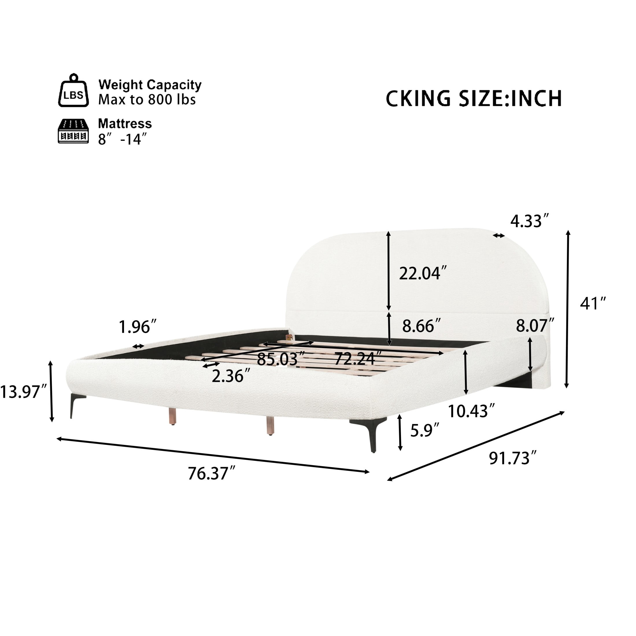 Christopher Knight Home California King Bouclé Upholstered Bed Frame with Curved Headboard, Cream White