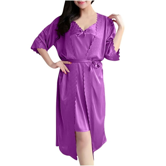 SwiftWear Women’s Cozy Stain Robe & Cami Dress Pajama Set - Soft 2-Piece PJs for Bedtime, Lounging Loungewear