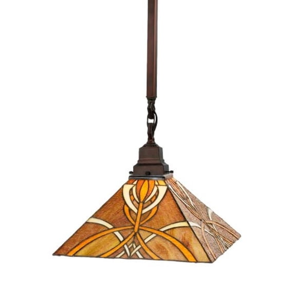 Meyda Tiffany 49147 Glasgow Bungalow - 36 Inch 1 Light Square Pendant   Mahogany Bronze Finish with Mauve/Coral/Sunflower/Amber/Chocolate/Beige Glass