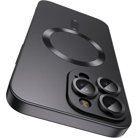 Magnetic for iPhone 14 Pro Max Case [Compatible with MagSafe][Built-in Camera Lens Protector] Slim Soft TPU Bumper Shockproof Metallic Phone Case (Black)