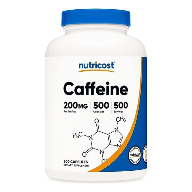 Pastillas de Cafeína Nutricost 200 mg por Porción 500 Cápsulas