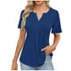 thumbnail image 1 of Camisas de Manga Corta para las Mujeres Casual Color Sólido Plisado V-Cuello Blusas, Moda Verano Top para Diario Y Fiesta, 1 of 7