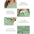 thumbnail image 4 of MAYFISH Women's 100% Cotton Pajama Set with V-Neck, Long Sleeves & Long Pants, 2-Piece Sleepwear with Pocket(Sage Green, Medium), 4 of 5