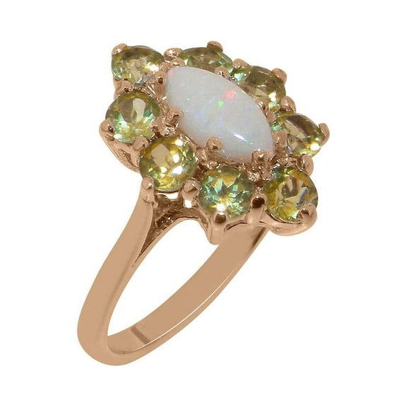 LBG British Made 18k Rose Gold Natural Opal & Peridot Womens Statement Ring - 33 size options - Size 10