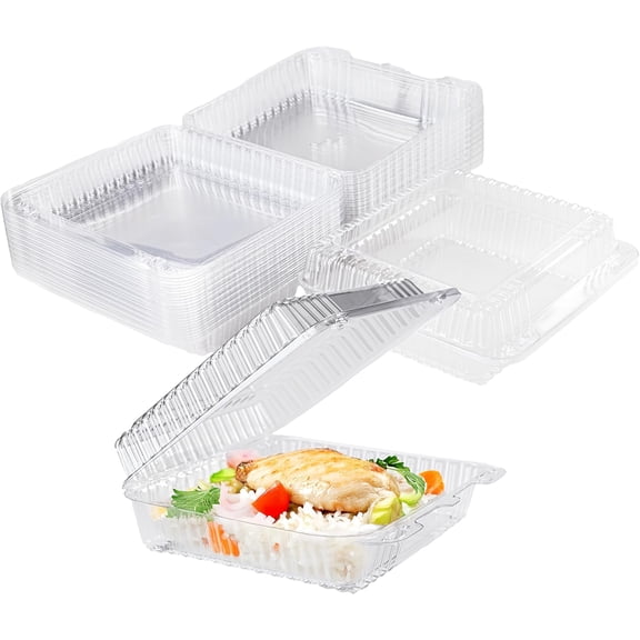 25-Pack Clear Plastic Food Containers Clamshell Take Out Disposable To Go Boxes for Clam Shell 8 x 7 inch Salads, Snacks, and Meals