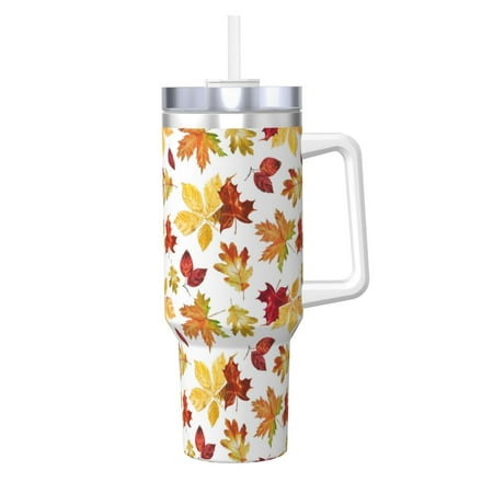 

Daiia Autumn Leaves 1 Printed 40 oz Tumbler with Handle Ice Bully Insulated Tumbler 2 in 1 Lid Insulated Water Bottle Stainless Steel Travel Coffee Mug