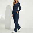 thumbnail image 4 of FAZVAOO Womens Lounge Sets,Henley Long Sleeve Slim Top Drawstring Wide Leg Pants Sets Navy S, 4 of 9