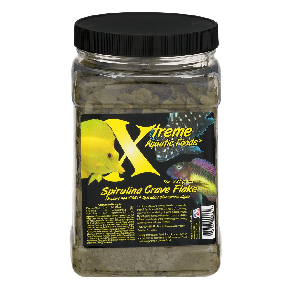 Xtreme Aquatic FarmRaised Spirulina Crave Flakes Fish Food, 8 oz