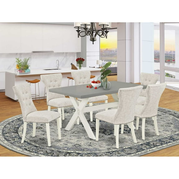 East West Furniture X-Style 7-piece Wood Dining Set in White/Doeskin