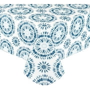 Newbridge Blue and White Circular Tie Dye 60 x 102 inch Rectangle Flannel Backed Vinyl Tablecloth