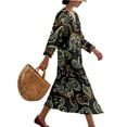 thumbnail image 3 of DISNIMO Boho Flower Printed Womens Casual Maxi Dress V Neck 3/4 Sleeve Dress Loose Fit Shift Dress Linen-Like Fashion Long Dresses for Women, L, 3 of 6