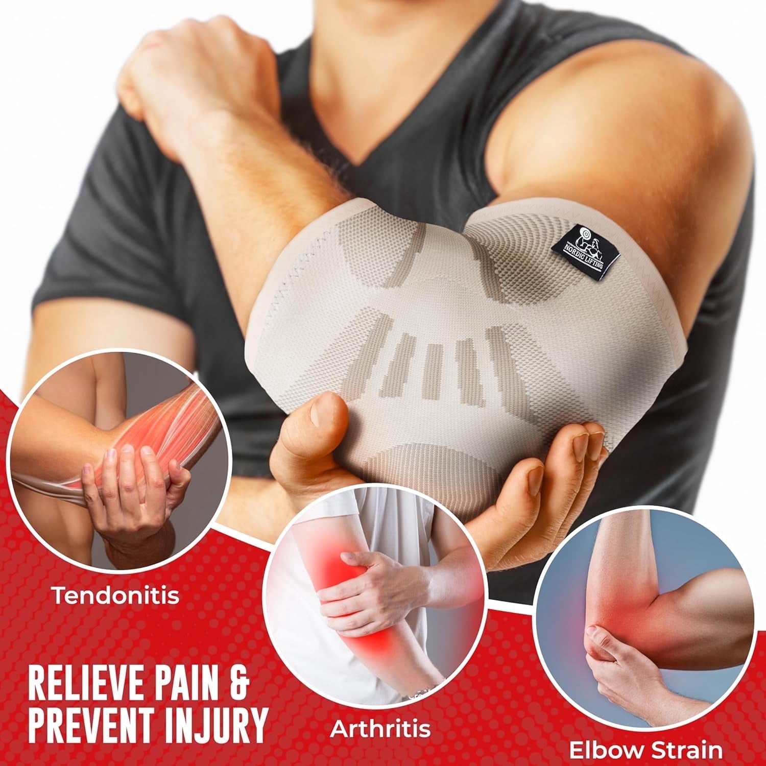 Nordic Lifting Elbow Sleeve Brace, White, Small