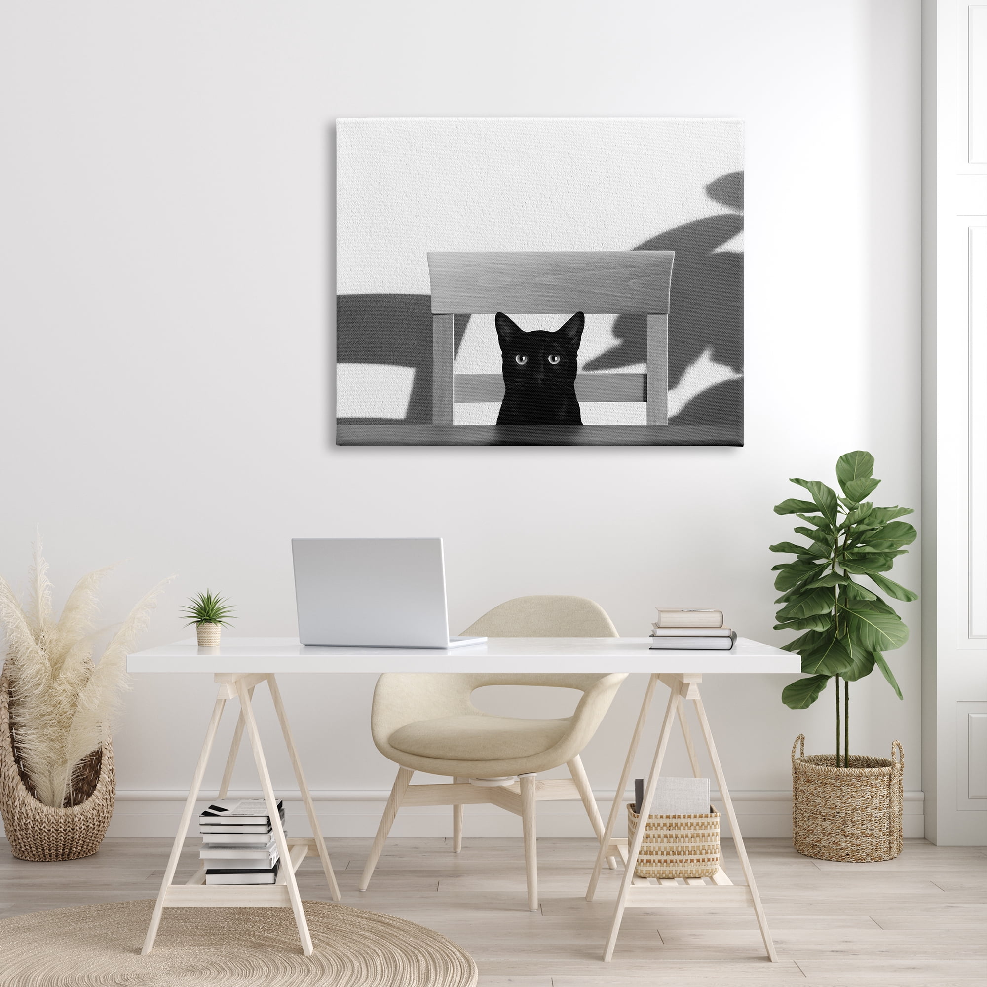 Stupell Industries Black Cat at Kitchen Table Pet Animal Photograph, 36 x 48, Designed by Jon Bertelli