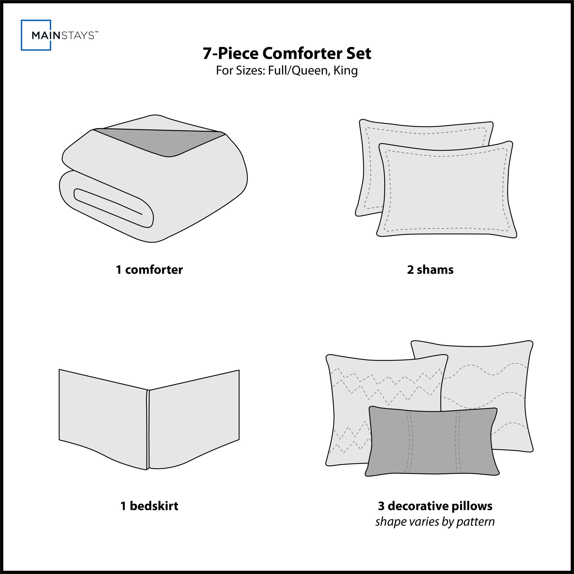 Mainstays 7-Piece Black and Gold Glen Geometric Comforter Set, Adult, King - image 5 of 8
