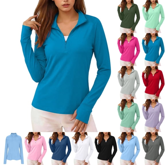 YgkuHd Women's UPF Sun Protection Half Zip Top - Quick Dry Long Sleeve Athletic Shirt with Stand Collar for Workout & Outdoor,02-Sky Blue_XL