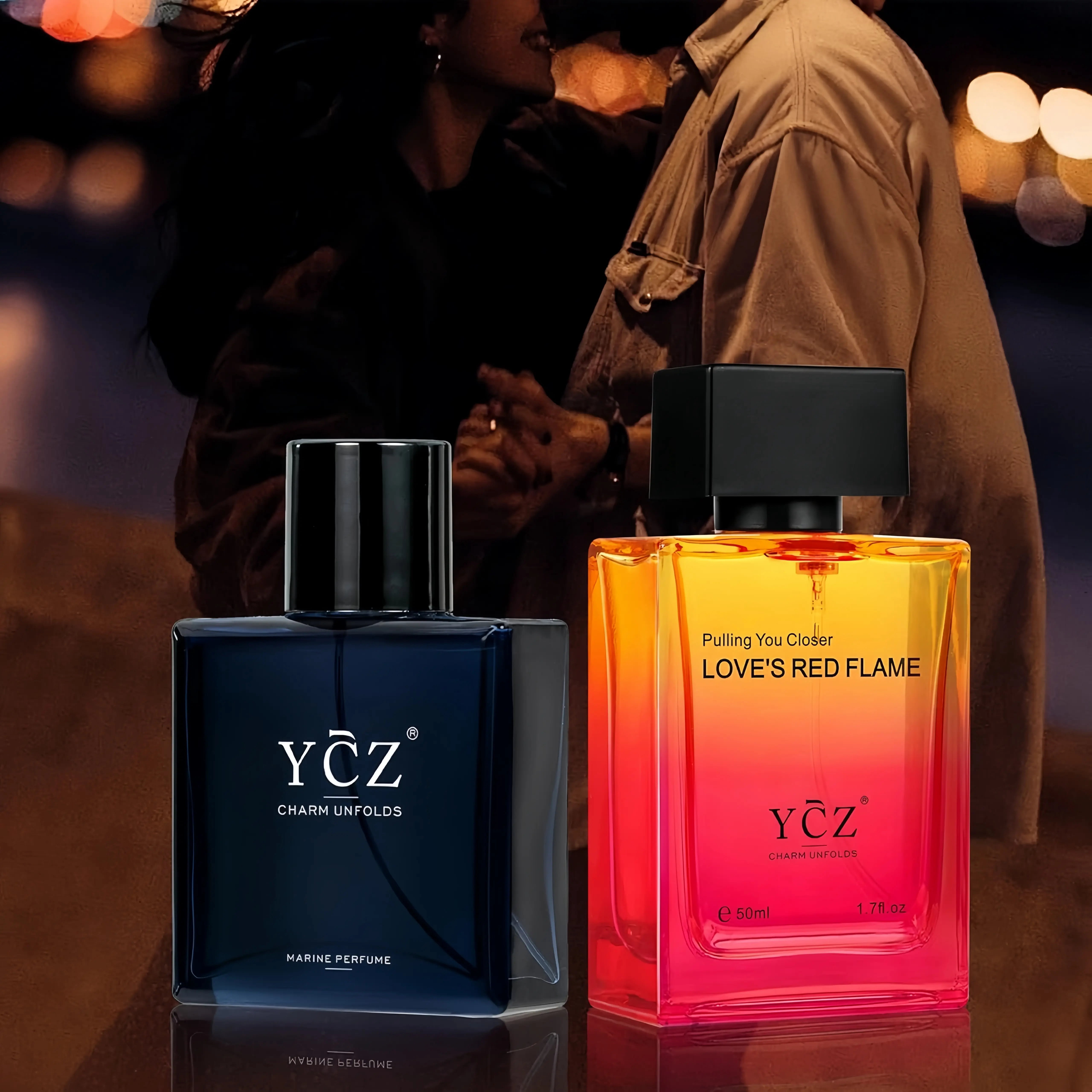 YCZ Men's Cologne Gift Set (2 Pack) - Marine Perfume & Love's Red Flame - Long Lasting Eau de Parfum - Fresh Aquatic & Spicy Wood Fragrance Bundle