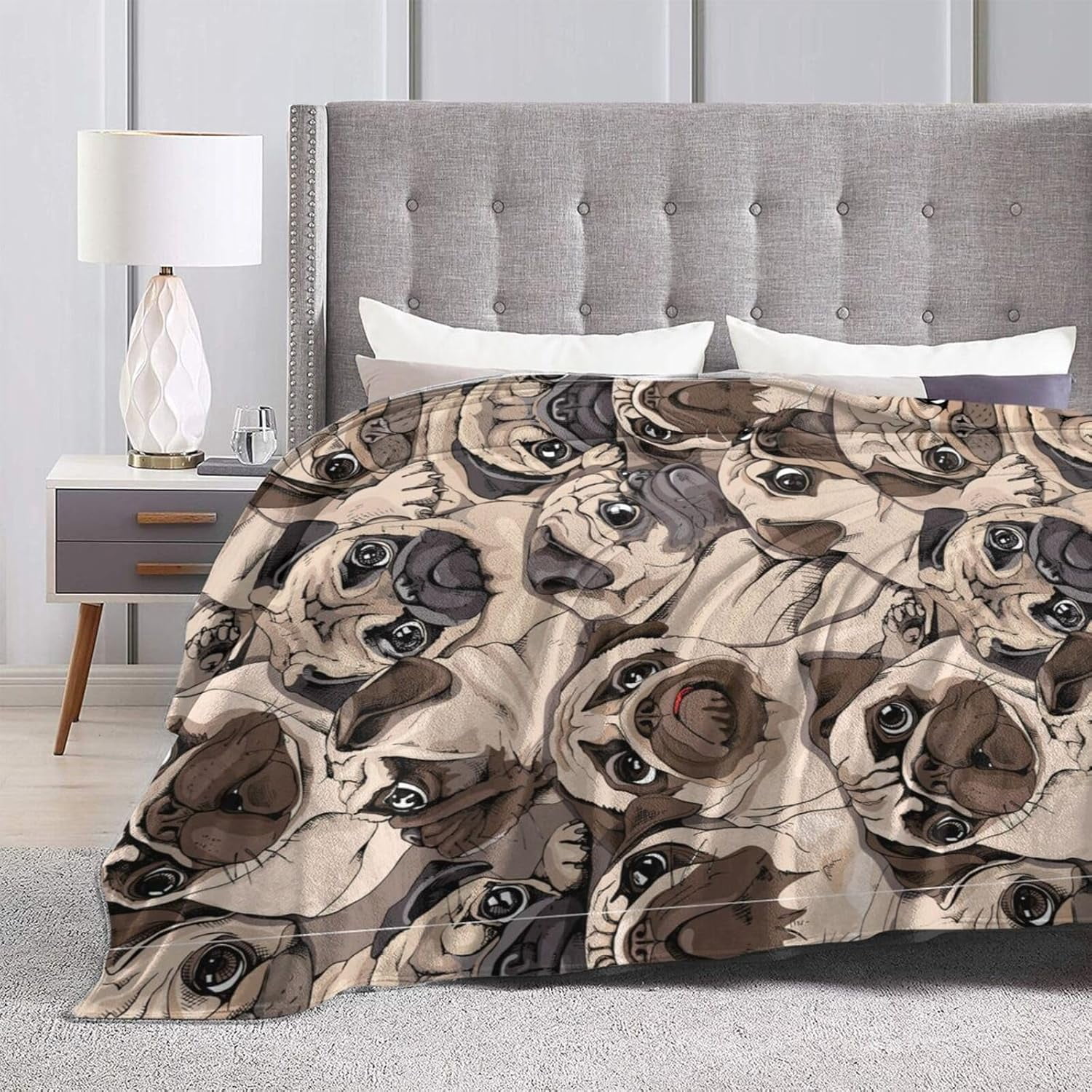 Kuscheln Cute Pug Dogs Bed Blanket Ultra Soft Throw Blanket All Season Warm Light Weight Cozy Plush Blankets for Home Bedroom Sofa Chair Travel