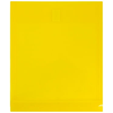 JAM Paper Plastic Hook & Loop Envelopes, 9.75 x 11.75, Yellow, 1in Expansion, 12 per Pack