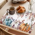 thumbnail image 3 of Orange Blue Pumpkin Fall Placemats Set of 6, Thanksgiving Maple Leaf Washable Wipeable Table Mats for Dining Tables, Indoor Outdoor Kitchen Place Mats for Holiday Party Table Decor, 3 of 9