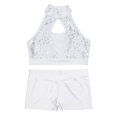 thumbnail image 3 of TiaoBug Kids Girls Gymnastics Dance Costume Hollow Front Sequin Crop Top with Shorts Dancewear White 12, 3 of 5