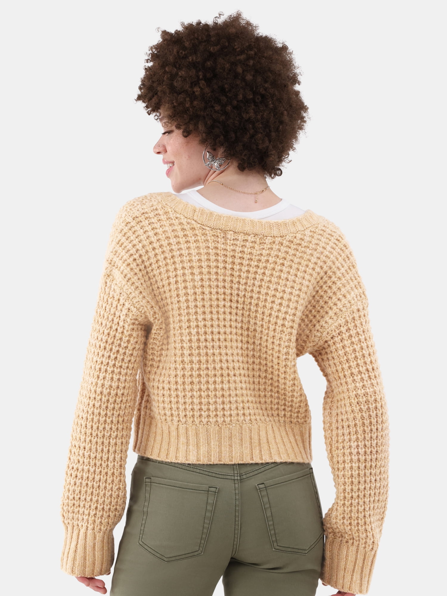 No Boundaries Chunky Knit Cardigan Sweater, Women’s
