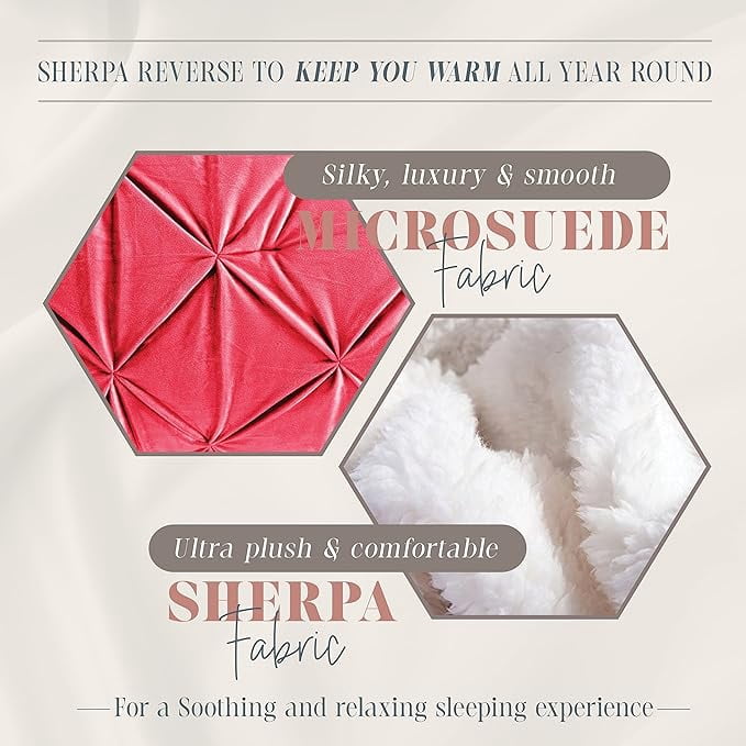 Elegant Comfort 3-Piece Set Pinch Pleated Sherpa Comforter Reversible and Luxurious. Fresh, Comfy Fabric, Pinch Pleated Sherpa Comforter, Queen, Bright Red