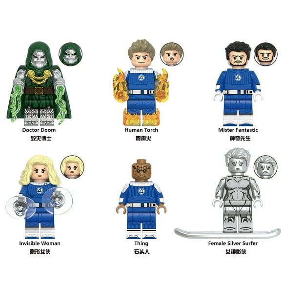 6 Pcs Movie superhero Minifigure Building Blocks Toys Set – Thing Doctor Doom Human Torch Mister Fantastic, Ideal for Kids Birthday & Display Collection