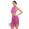 thumbnail image 5 of Aislor Women's 2 Piece Salsa Samba Ballroom Latin Dance Outfits Shiny Crop Top with Fringe Skirt Hot Pink S, 5 of 7