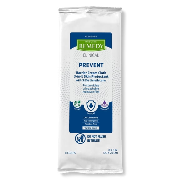 Crema protectora 3 en 1 Medline Remedy Clinical de toallitas húmedas, 8 x 8 cm