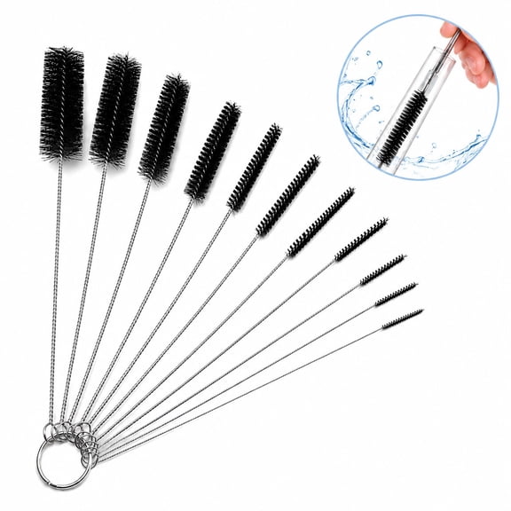 10pcs Drinking Straw Cleaner Brush Kit, TSV 8.2inch Long Straw Cleaners, Nylon Pipe Tube Cleaning Brush, Straw Brush Variety Pack, Tube Brushes Pipe Cleaner for Drinking Straws Keyboards (Black)