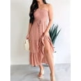 thumbnail image 5 of Women'S Summer Maxi Dress Casual Bohemian Style Backless Bandeau Ruffled Multi-Layered Long Beach Sundress Coral M, 5 of 9