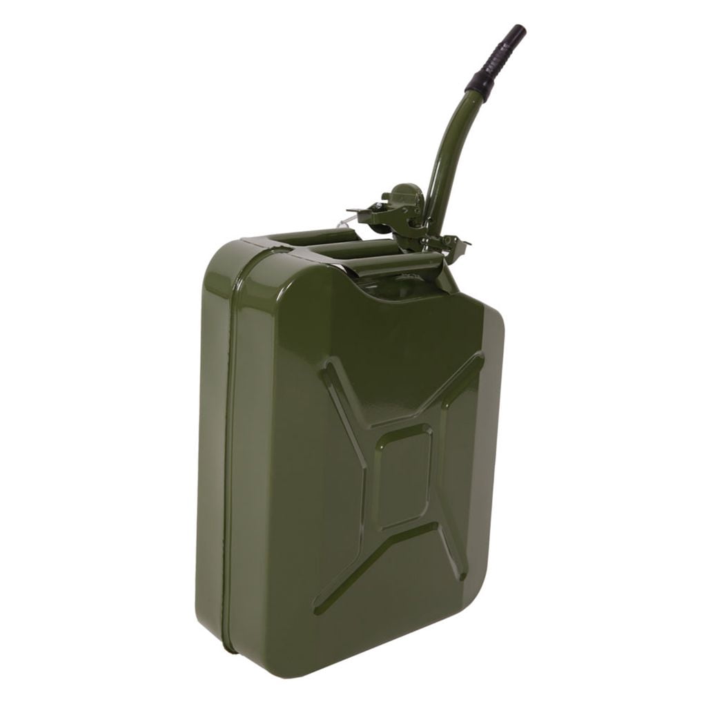Portable 5 Gallon Petrol Jerry Can with Spout, 20L 0.6mm Cold Rolled Steel Gasoline Fuel Container Caddy Tank, for Emergency Backup (Red)