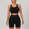 thumbnail image 3 of Vdoaml Womens Seamless Workout Set 2 Piece Outfit Ladies Crisscross Back Racerback Sports Bra and Biker Shorts L Black, 3 of 4
