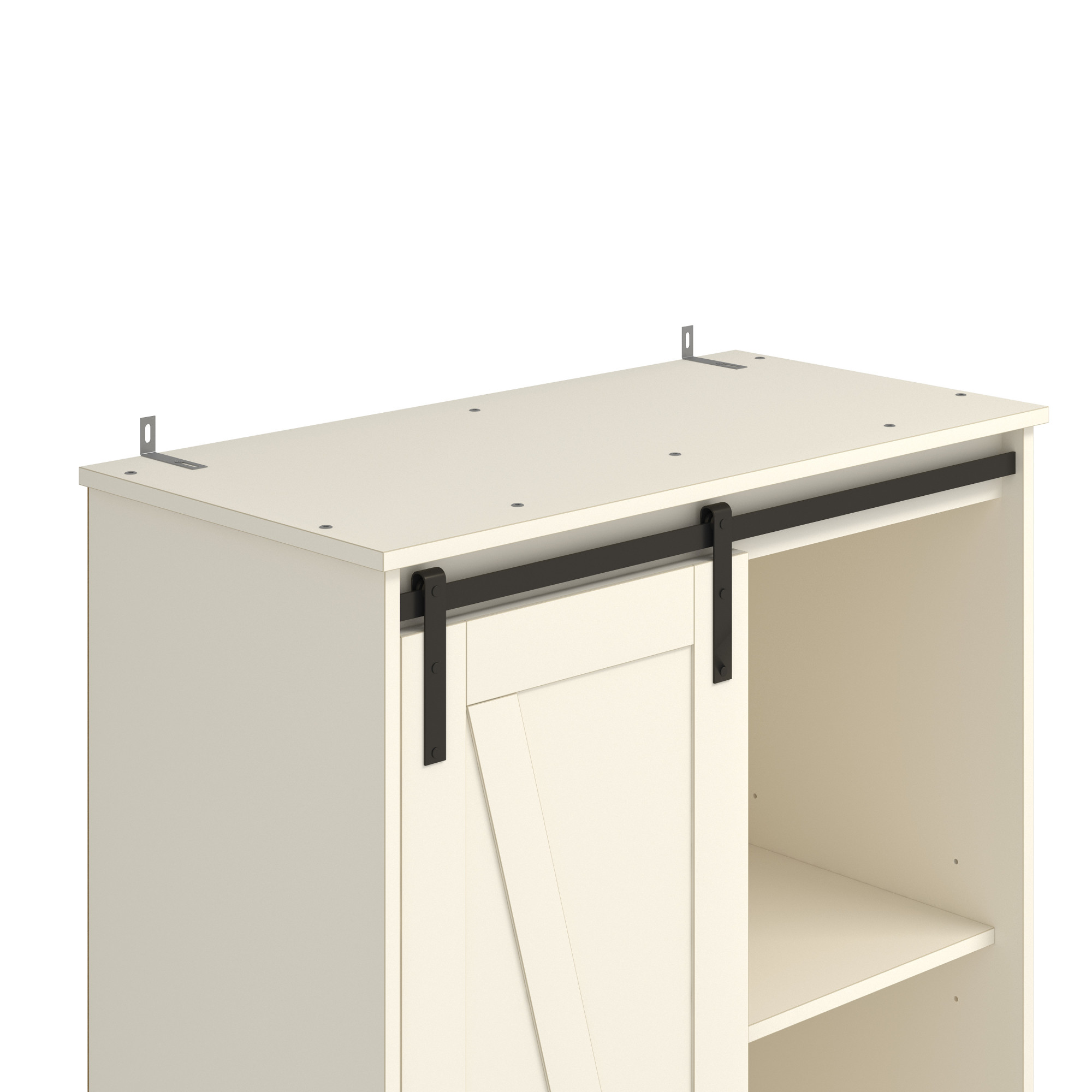Woven Paths Shelton Wood Kitchen Pantry with 1 Sliding Barn Door, Ivory