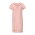 thumbnail image 3 of LYXSSBYX Womens Dresses Short Sleeve Women's Cotton Cotton Linen Solid Color Splicing Water Soluble Lace Dress Short Sleeve V-Neck Knee-Length Dress, 3 of 5