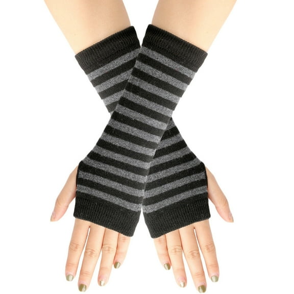 Fingerless Gloves for Women Fitness Thumbhole Stripe Touchscreen Knitting Sport Womens Mittens Black2
