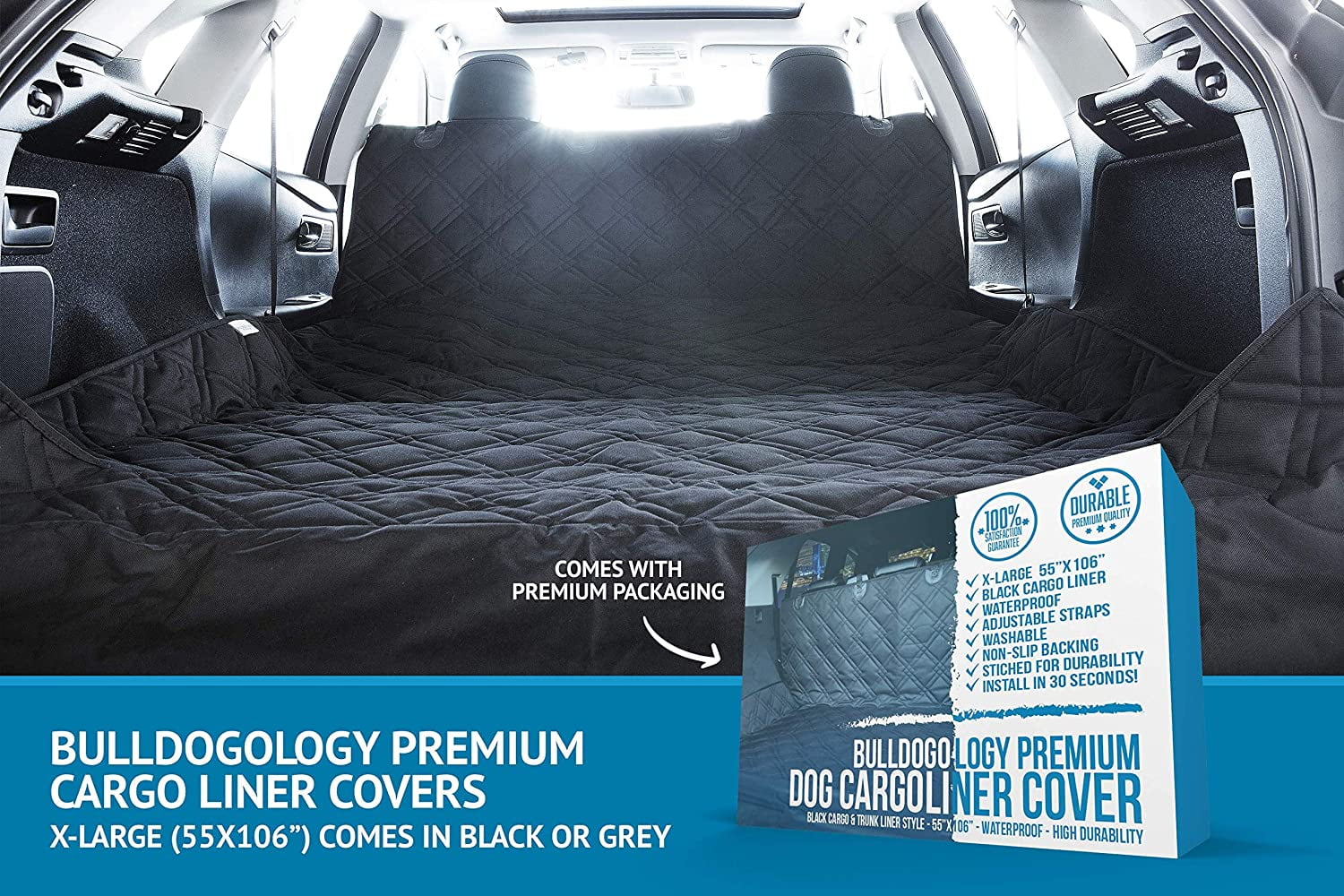 Bulldogology Heavy Duty Dog Cargo Liner Covers for All Vehicles XL 55"x106” Grey 