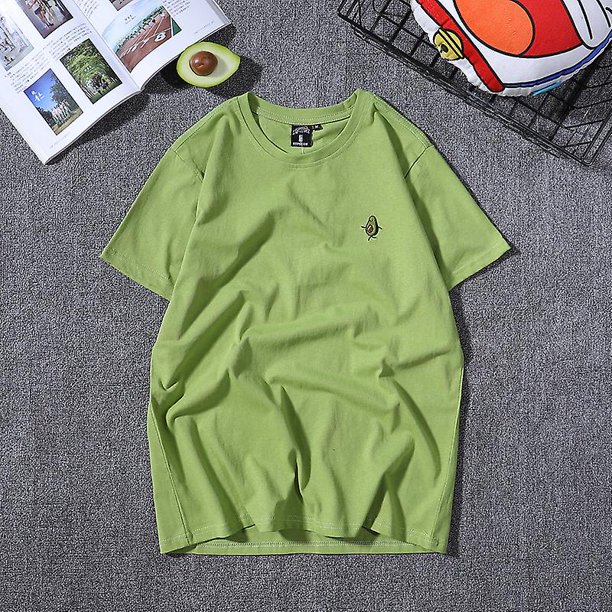 Camisetas divertidas de verano para mujer, camisetas informales con bordado de aguacate y frutas, camiseta femenina de manga corta con cuello redondo, camiseta de talla grande para hombre// kaili Sencillez