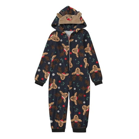 

Shakub Family Matching Adults Kids Baby Christmas Playsuit Xmas Printed Hooded Pajama Romper Long Sleeve Party Playsuit Sleepwear
