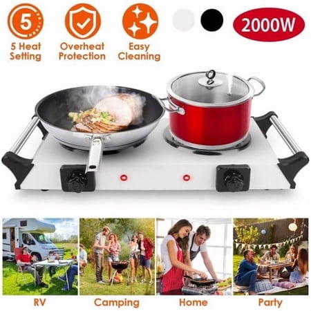 inQ Products D0102X3S92V 2000W Portable Electric Hot Plate - Double Burner Countertop Stove with 5-Level Temperature Control & Stay-Cool Handles