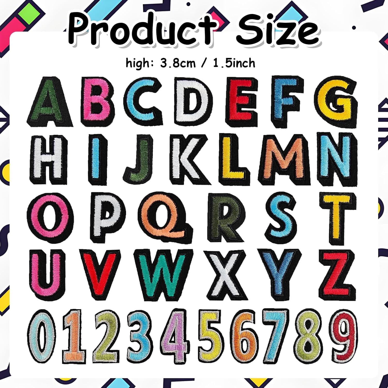 108Pcs Iron on Letters for Fabric, Letters Patches A-Z, Embroidered Number Patches 0-9, Iron on/Sew on Alphabet Patch for Clothes, Hat, Socks, Jeans